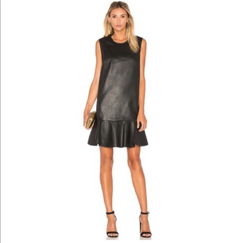 BCBGMAXAZRIA S Black Sheridan Faux-Leather Womens Dress NWT